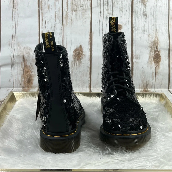 Dr.Martens 1460 Pascal Reversible Flipped Sequin Black/Silver Boots NEW - Picture 11 of 15